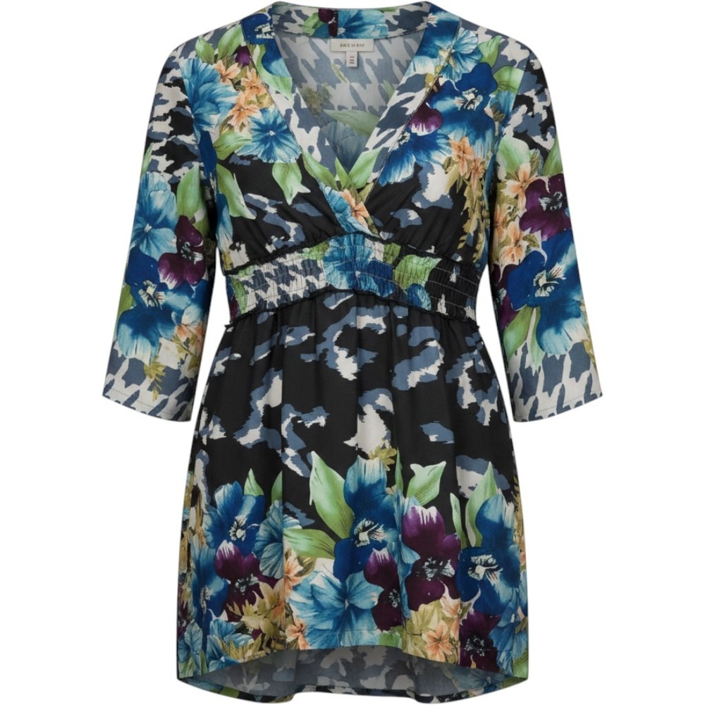 Johnny‎ Was 100% Silk Floral Tunic Blouse Blue Boho Empire Waist Size S